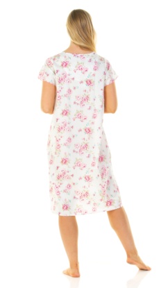 Sue Marks Luxury 100% Combed Cotton Roses Woven Short Sleeve Nightdress